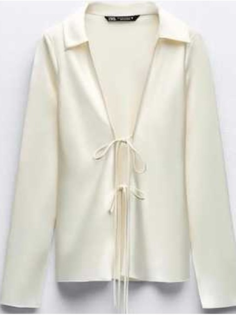 Zara Cream Satin Tie Front Blouse (Size Large)